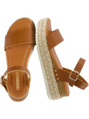 Women's Brown Platform Sandals with Adjustable Ankle Strap and Memory Foam